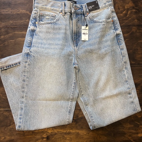 Express Light Blue Cropped Ripped Jeans - Picture 2 of 5